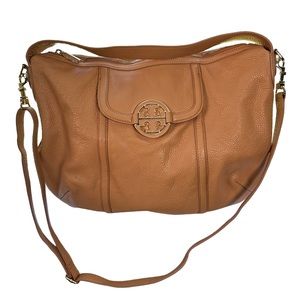 Tory Burch Amanda Large Hobo Tan Leather Cross Body Bag